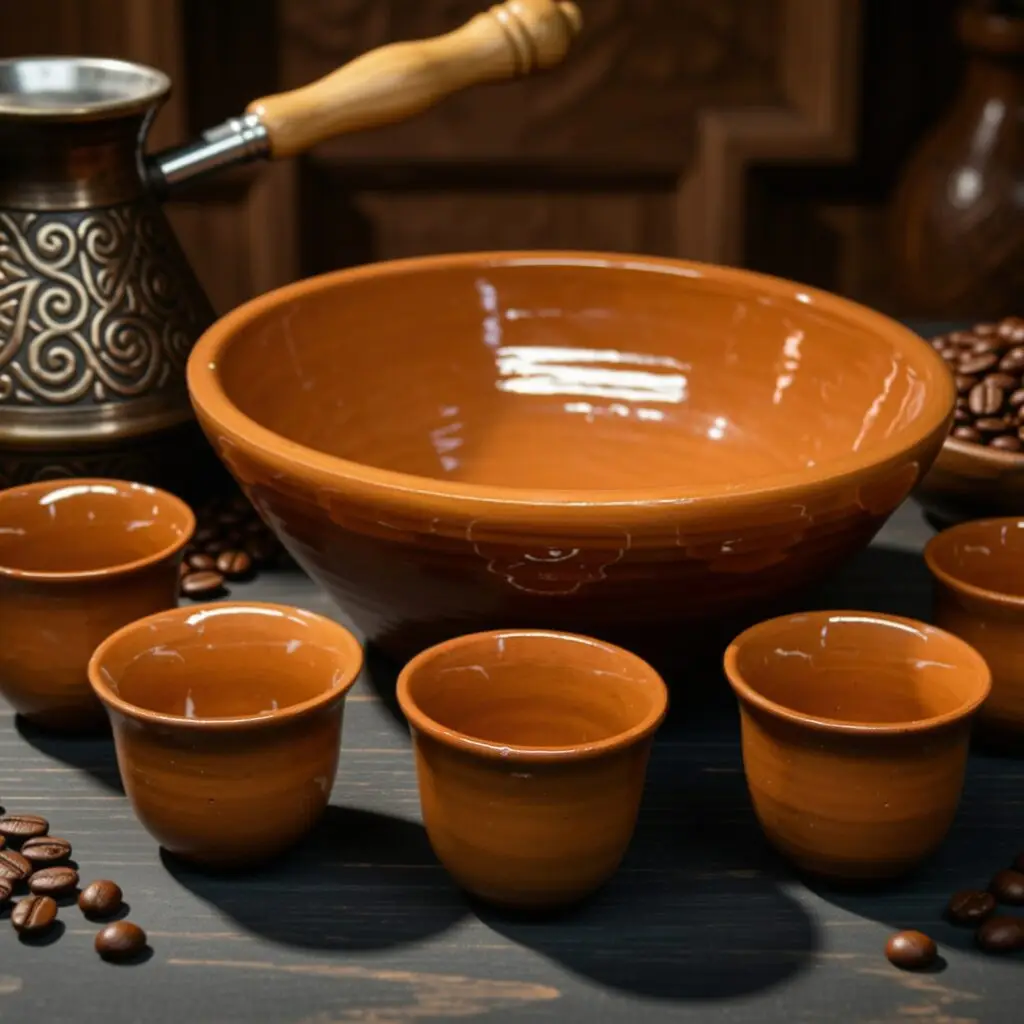 فناجين تراثية مع وعاء